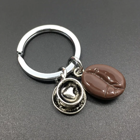 New product coffee beans coffee cup bell key creative unique coffee keyring jewelry gift cafe keychain