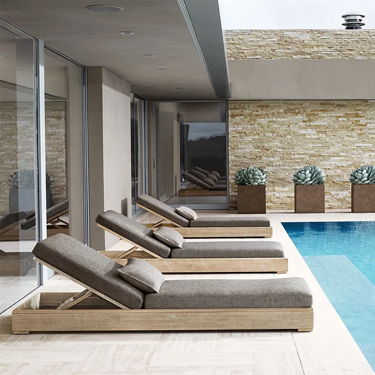 Luxury Leisure Resort Hotel Swimming Poolside Sunbed Beach Bed Sun Lounger Adjustable Teak Wood Chaise Lounge