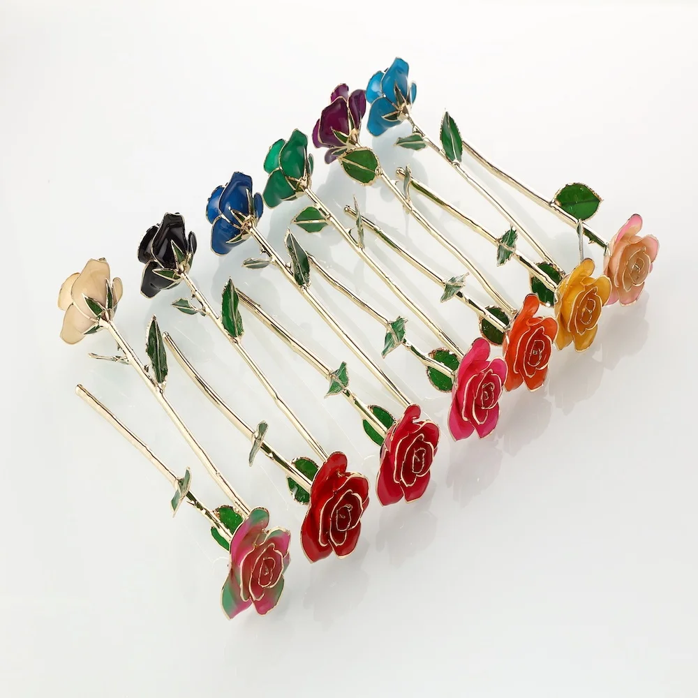 hot manufacture supply 24K gold plated real preserved fresh rose gold rose  for Valentines Day Direct Factory Wholesale