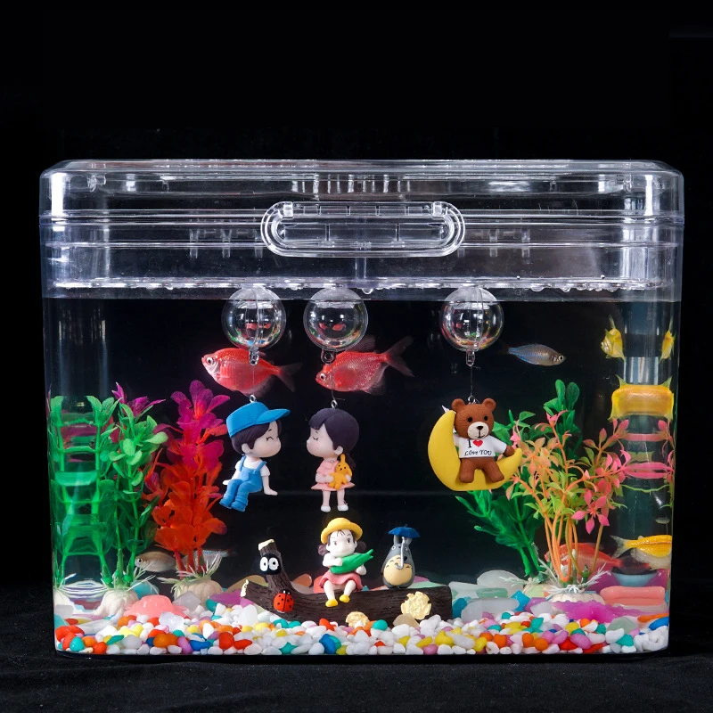 Fish small desktop self-cleaning aquarium free replacement unique plastic fish tank supplier mini lazy fish farming