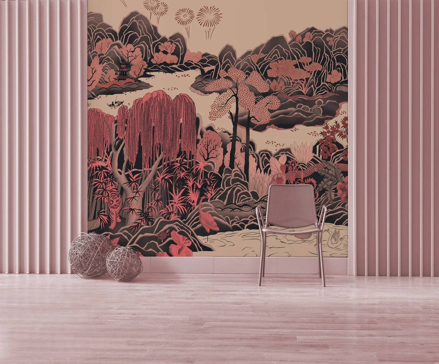 Competitive product 3d wallpaper red mountain landscape abstract wall arts wall paper for leisure place wallpapers designs