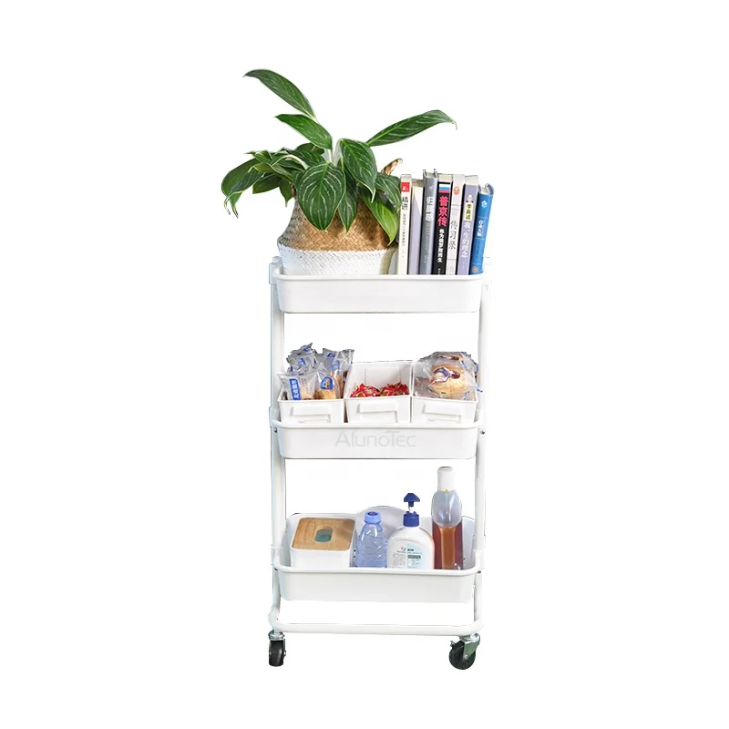 3 Tier Storage Rack Rolling Cart Utility Trolley With ABS Plastic Basket