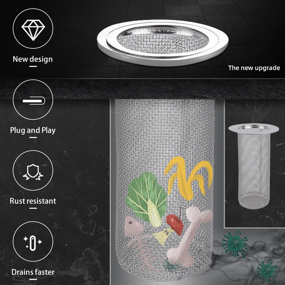 304Stainless Steel Floor Drain Filter Mesh Kitchen Sink Strainer Shower Drain Stopper Anti-clog Filter Trap Bathroom Accessories