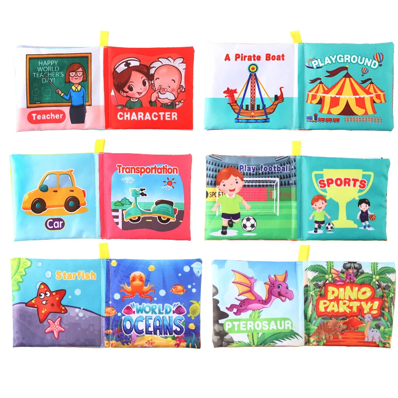 Washable Cloth Book for Baby Book Food Grade Baby Toys Set Person Traffic Ocean Playground Sport Dinosaur