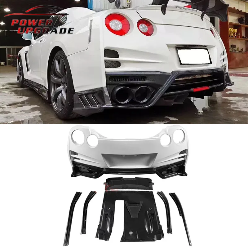 Top Secret Style Half Carbon Fiber Car Rear Bumper With Rear Diffuser For Nissan GTR R35 2008-2019
