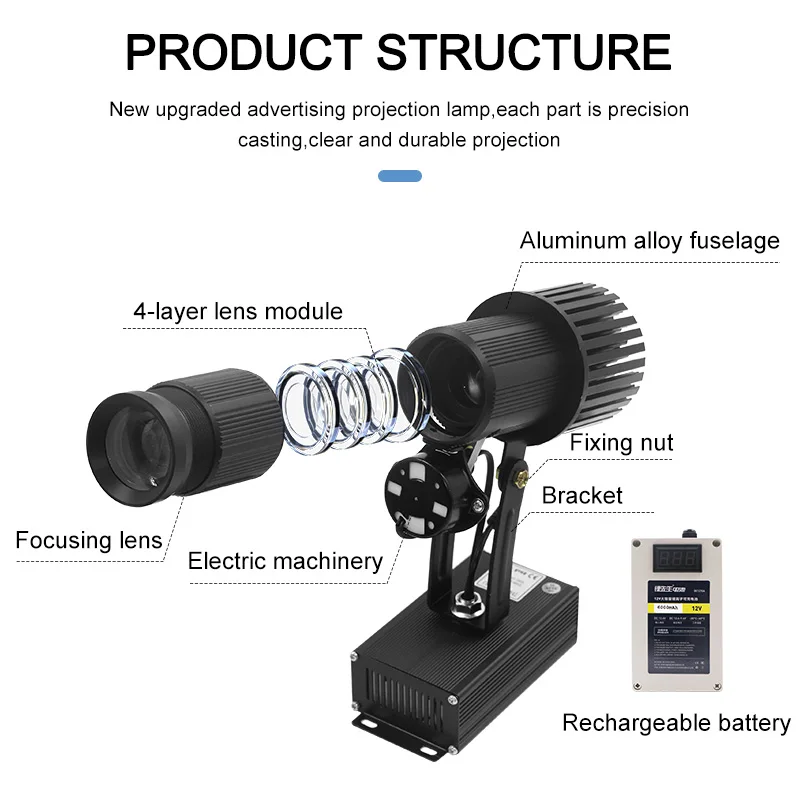 YUFAN Rechargeable Battery 50W Outdoor HD Lens LED Customized Gobo Logo Projector Light for Advertising Welcome Signs