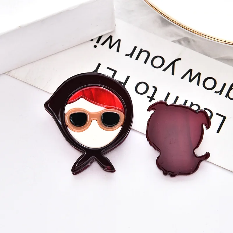 Cartoon Brooch Cute Ins Style Pig and Girl Personality Creative Three-dimensional Acrylic Accessories Pin Trinkets