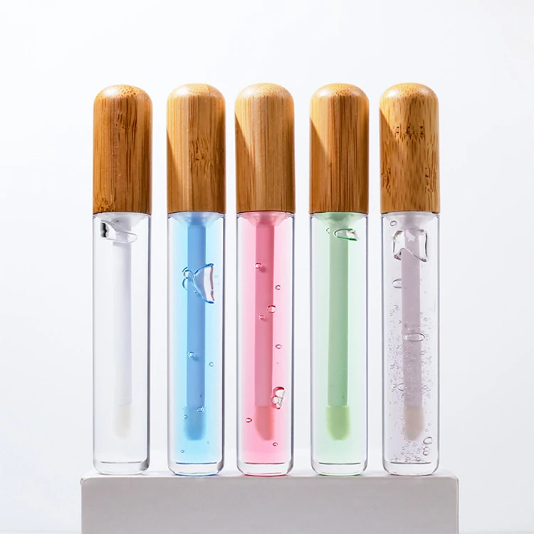 New Arrival Natural Bamboo Lip Gloss Adding Your Logo Fruit Flavors Liquid Lipstick Moisture Vegan OEM Lip Oil Plumper