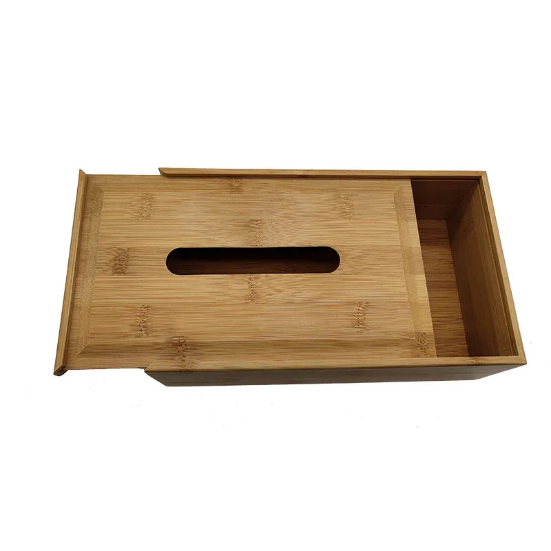 Factory direct creative bamboo wood tissue box drawer tray coffee table storage box for home living room