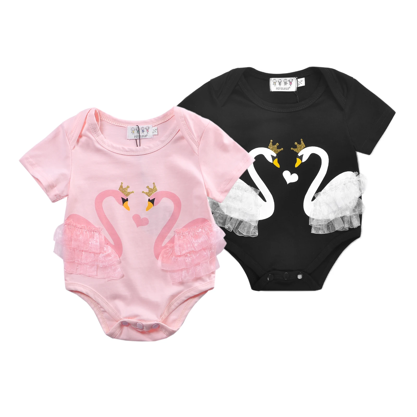 2023 New Newborn Baby Girl Swan Short Sleeve Lace Patchwork Leotard Jumpsuit Set Sunscreen Clothes Baby Romper