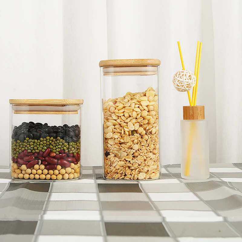 200ml 260ml 300ml 400ml 500ml High grade Kitchen Borosilicate Glass storage Containers Jar with bamboo lids