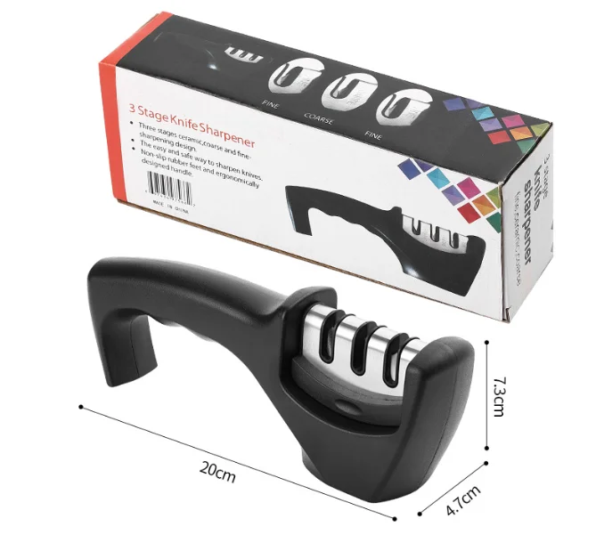 Kitchen Knife Accessories 3 Slot System Helps Restore Polish Blades Knife Sharpener With Cut-Resistant Glove