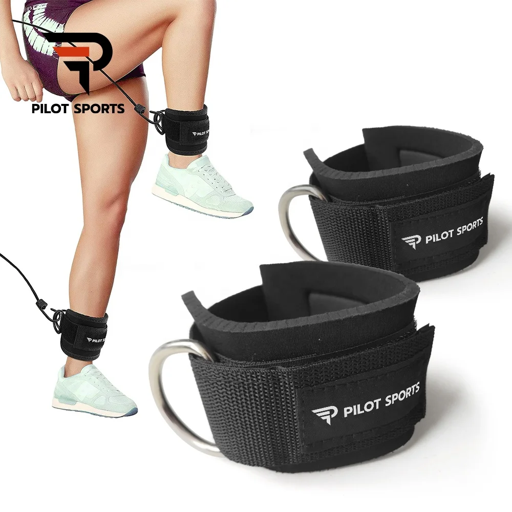 PILOT SPORTS Workout Fitness Neoprene Padded Ankle Strap Weight Lifting Gym Ankle Straps For Cable Machines