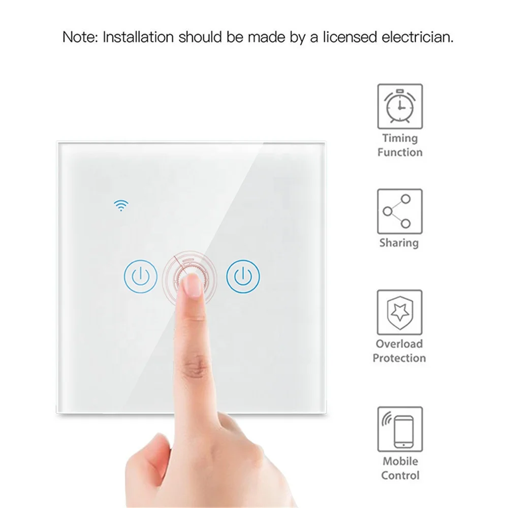 Best quality EU Standard AC 100V-240V 2 gangs Timing Voice Control Smart Wall Touch Panel WiFi wall touch switch mobile control