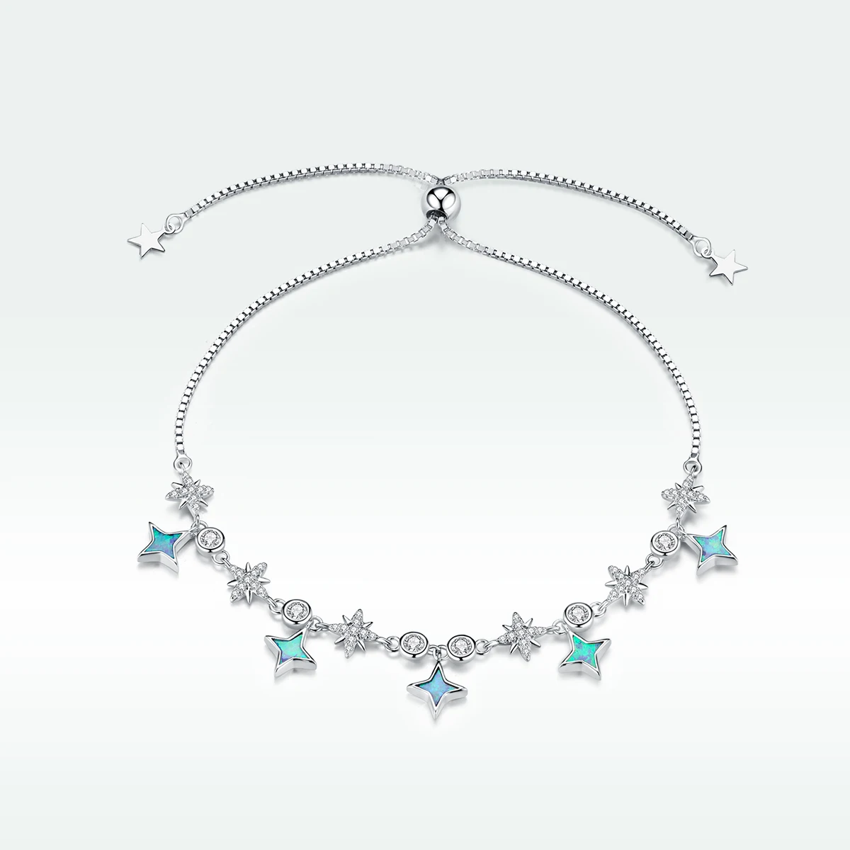 925 Silver Jewelry White Gold Plated Bracelet CZ Opal Celestial Stars Slider Chain Bracelet for Women