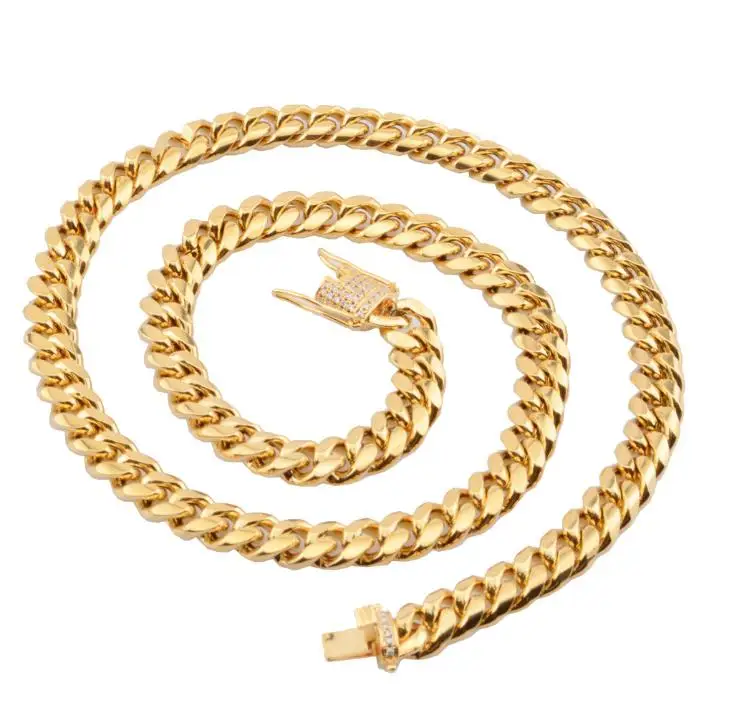 PVD 6-18mm Custom size best seller chain Jewelry Cuban Chain Necklace Iced Cuban Link Necklace 18k Gold Stainless Steel chain