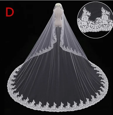 3 м длинные белые/цвета слоновой кости с кружевной отделкой свадебная фата Свадебные вуали с гребнем