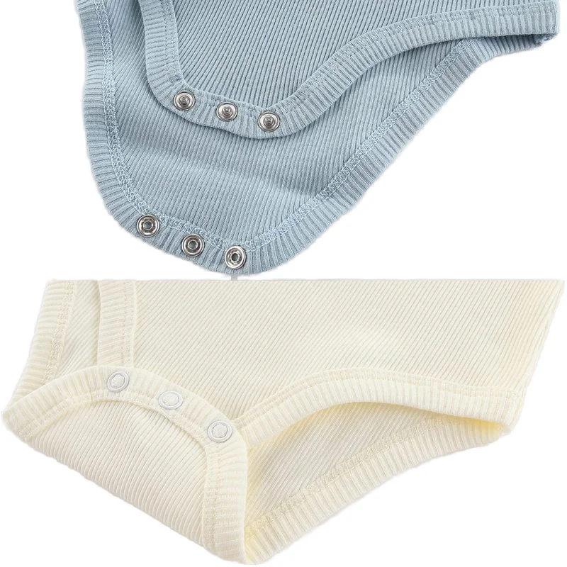 Rarewe Baby Clothes Onesie O Neck Short Sleeve Ribbed Cotton Solid Romper For 6-9 Months Boys Girls