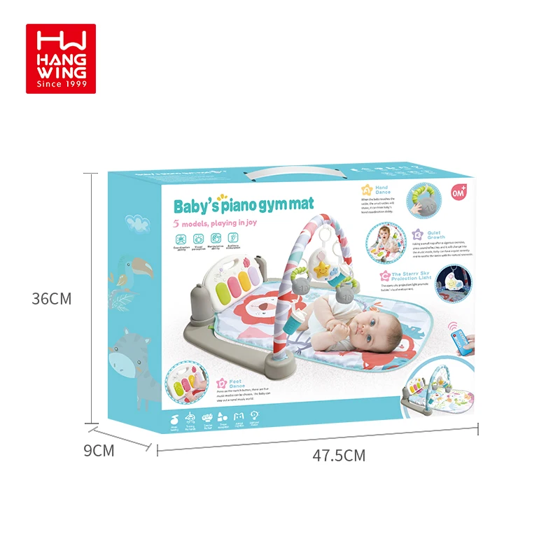 HW New Baby Frog Pedal Piano Gym Play Mat Fitness with Hanging Bluetooth Remote Control Moon Projector Night Light Infant Toys