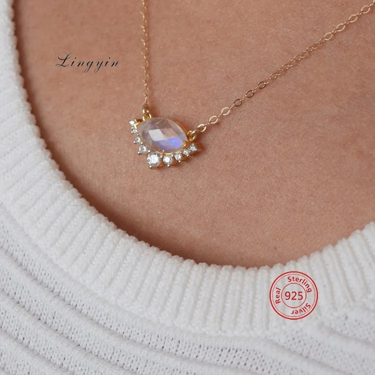 Womens gemstone 925 sterling silver moonstone necklaces for women new arrival 2023