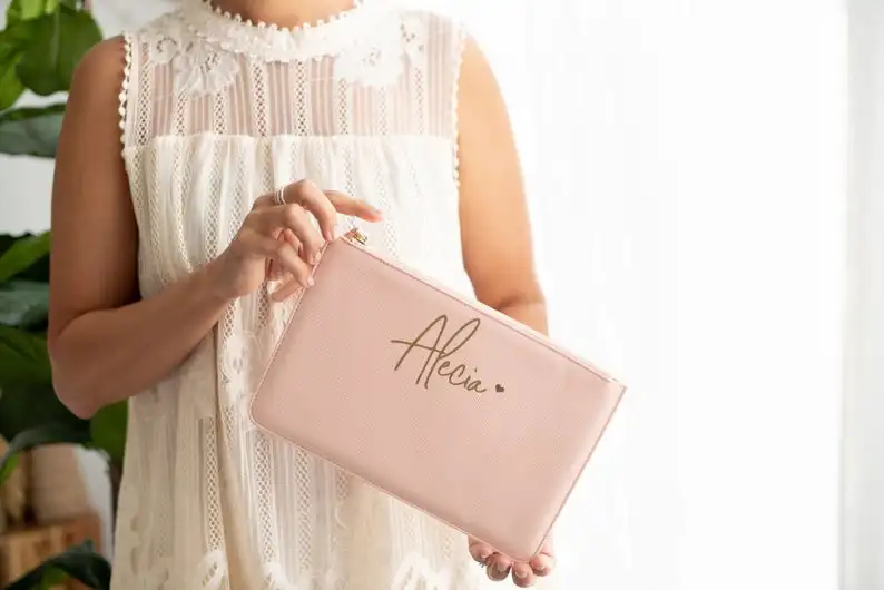 Custom print fashion saffiano pu leather makeup bag