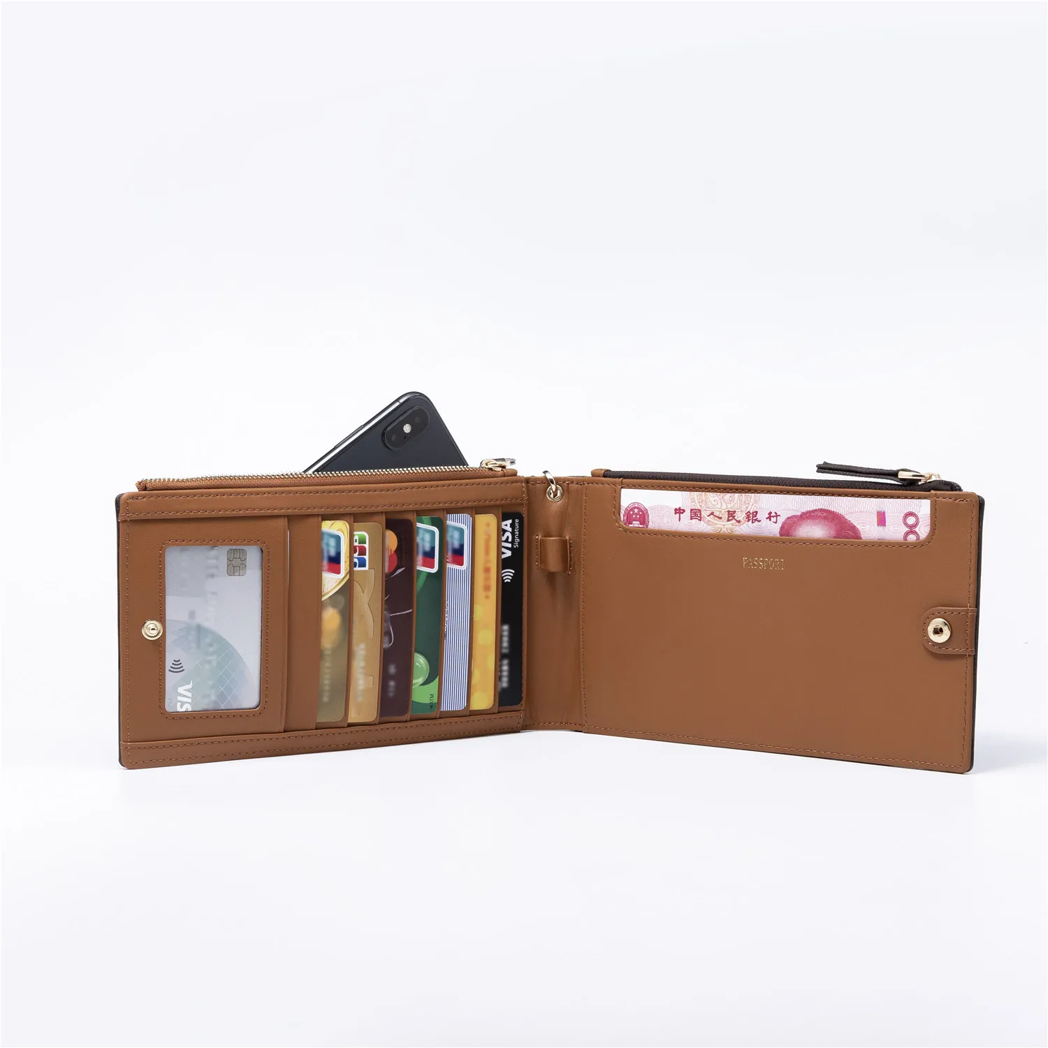 
2020 Free Sample Travel Wallet Bifold New Design Genuine Luxury Leather Long Purse 