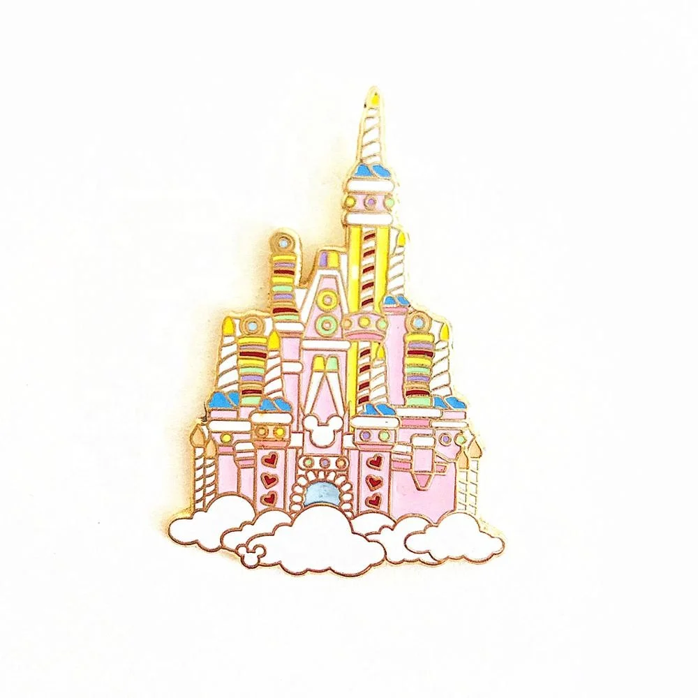 Lapel pin kunshan manufacturer gold plating metal pink princess castle hard enamel lapel pin for children gift