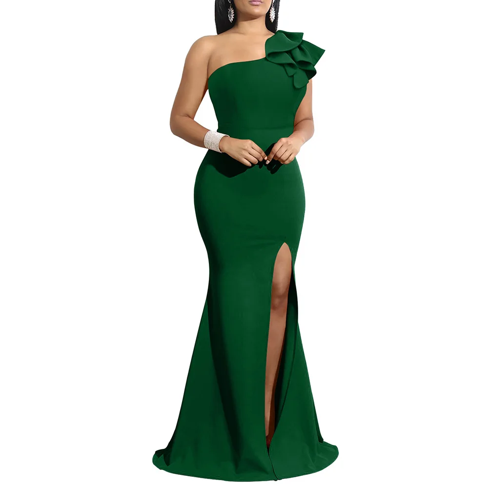 Новое элегантное женское облегающее платье с разрезом на одно плечо без рукавов и оборками вечерние Клубные платья
