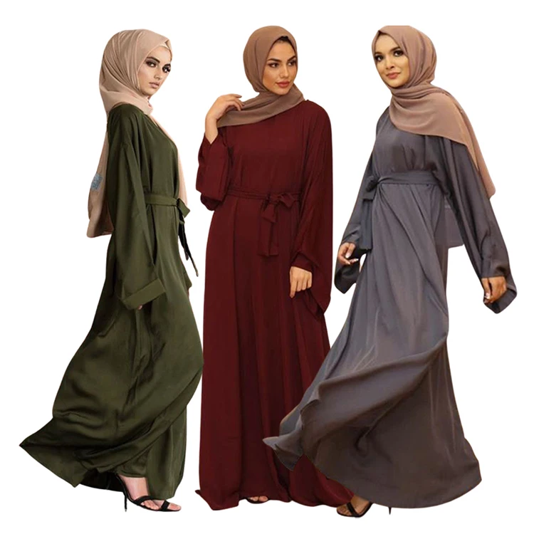 Hot Style Nida Wide-sleeve Lace-up Robe Abaya Arabic Islam Clothing Dubai Turkey Muslim Outing Party Dress Abaya