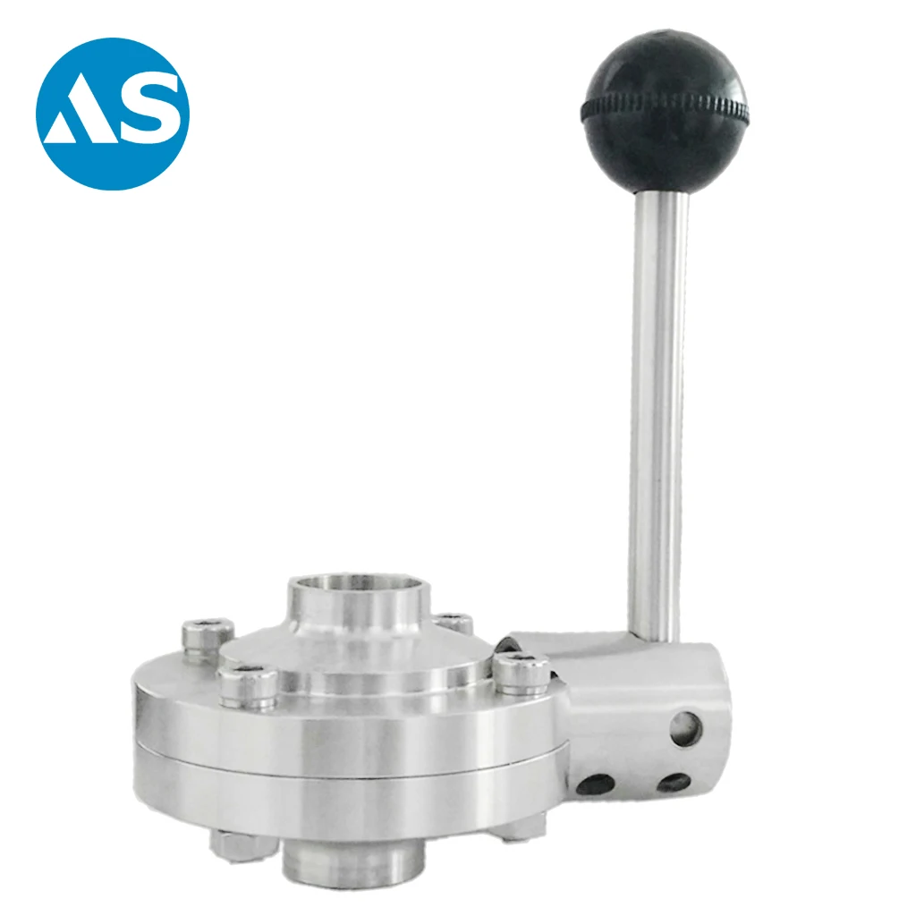 Sanitary Stainless Steel Welding Type SS Handle Manual Control Food Butterfly Valve