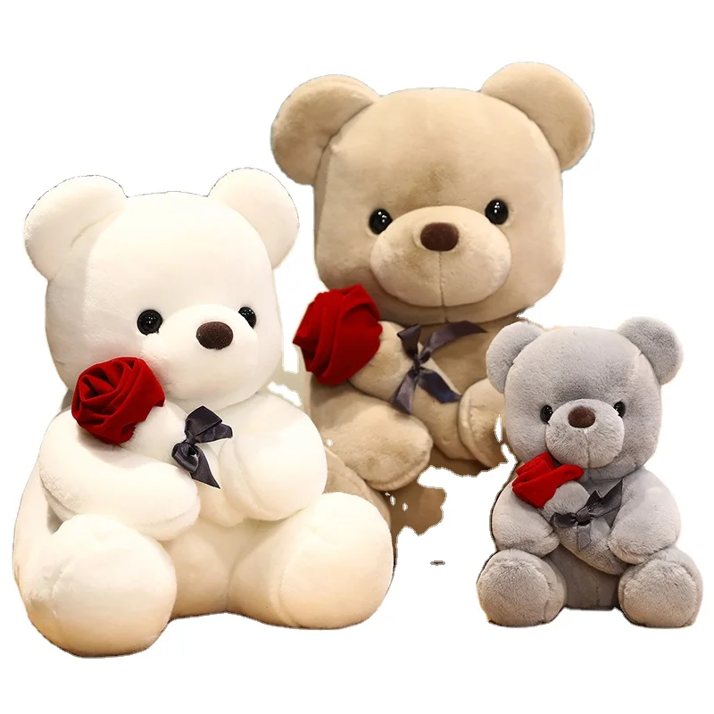 OEM customised valentine gift lovely bear pillow rose bear plush toy rose stuffed teddy bear