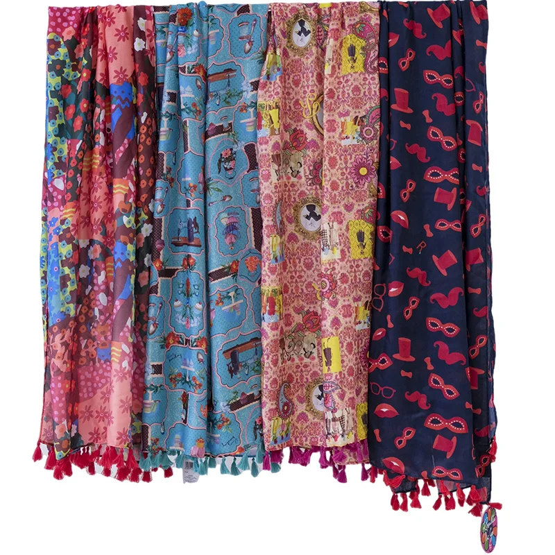 Cheap Price Bali Yarn Scarf Fashion Printed Imitated Silk Satin Scarf Ladies Cotton Voile Shawl