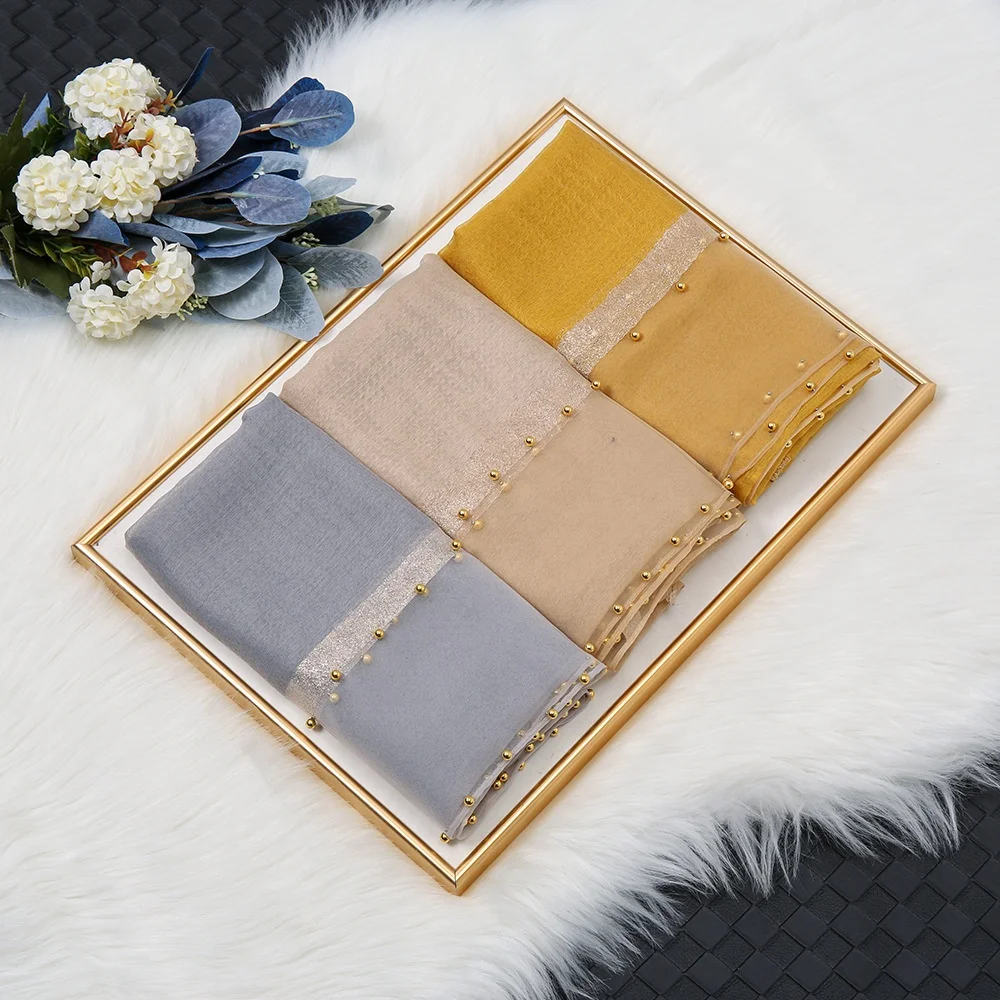 JYL длинный 70*190 см Высококачественный хиджаб темпераментный женский мусульманский шарф из Mulberrysilk с жемчугом Подарочная шаль