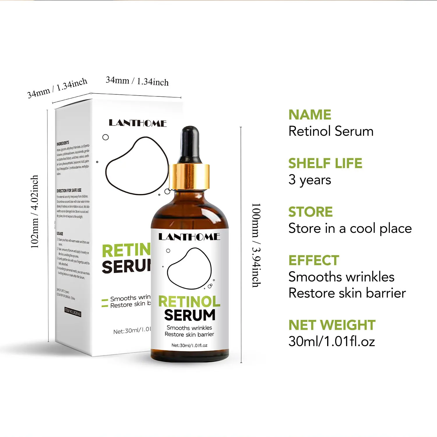 LANTHOME Retinol Instant Wrinkle Remover Face Serum Lifting Firming Anti-aging Retinol Facial Serum