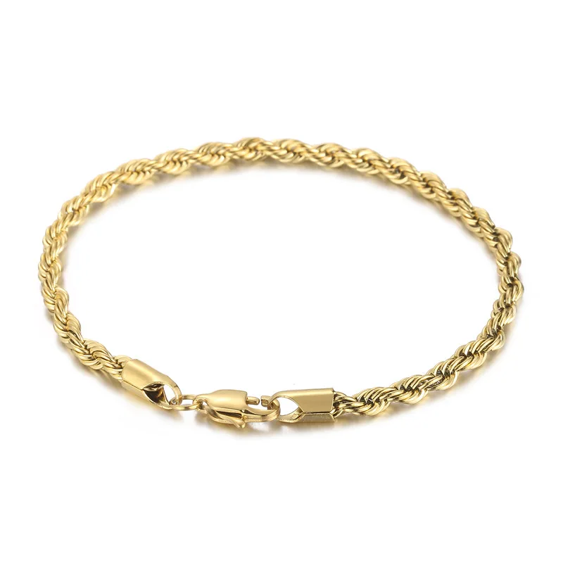 Men Punk Style Chain Bracelet Stainless Steel Gold Plated Rope Bracelet Classic Style Wrist Bracelet for Unisex