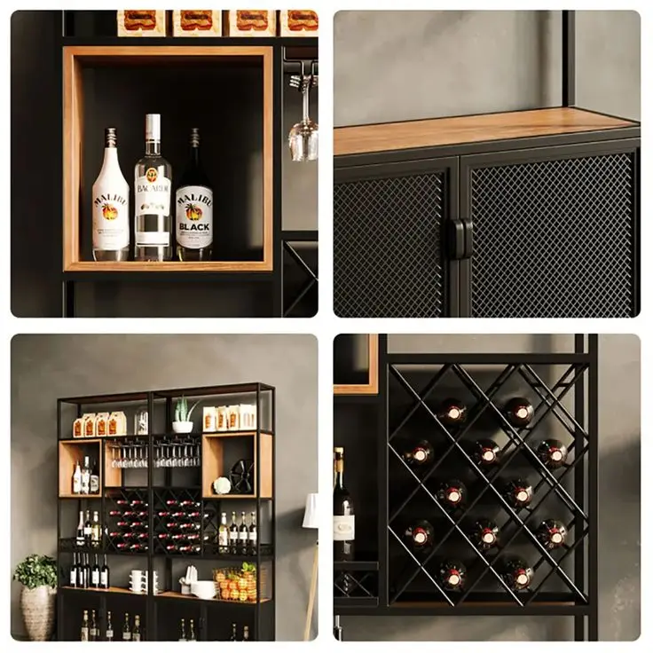 Modern luxury bar cabinet red wine cellar bar storage display whiskey wine display cabinet with rattan doors