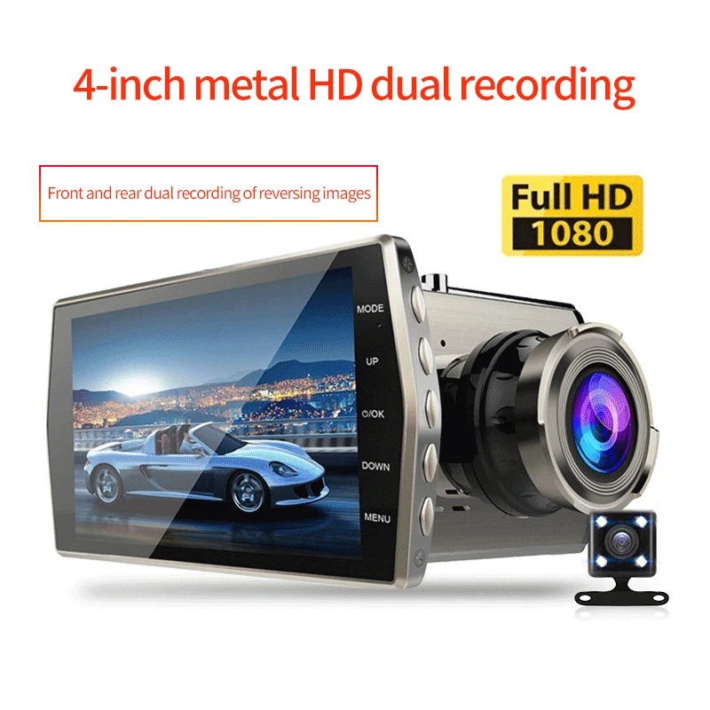 Amazon горячие продажи 4 дюйма HD Двойная Запись вождение автомобиля видеорегистратор 1080p с двумя камерами изображение заднего вида Автомобильный Черный Ящик dash cam