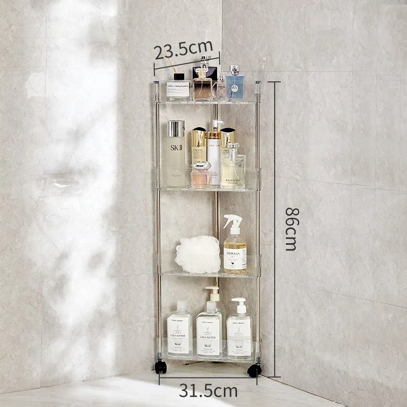 Bathroom removable shelf with wheels 4-layer small storage shelf Floor-to-ceiling toilet sink side storage