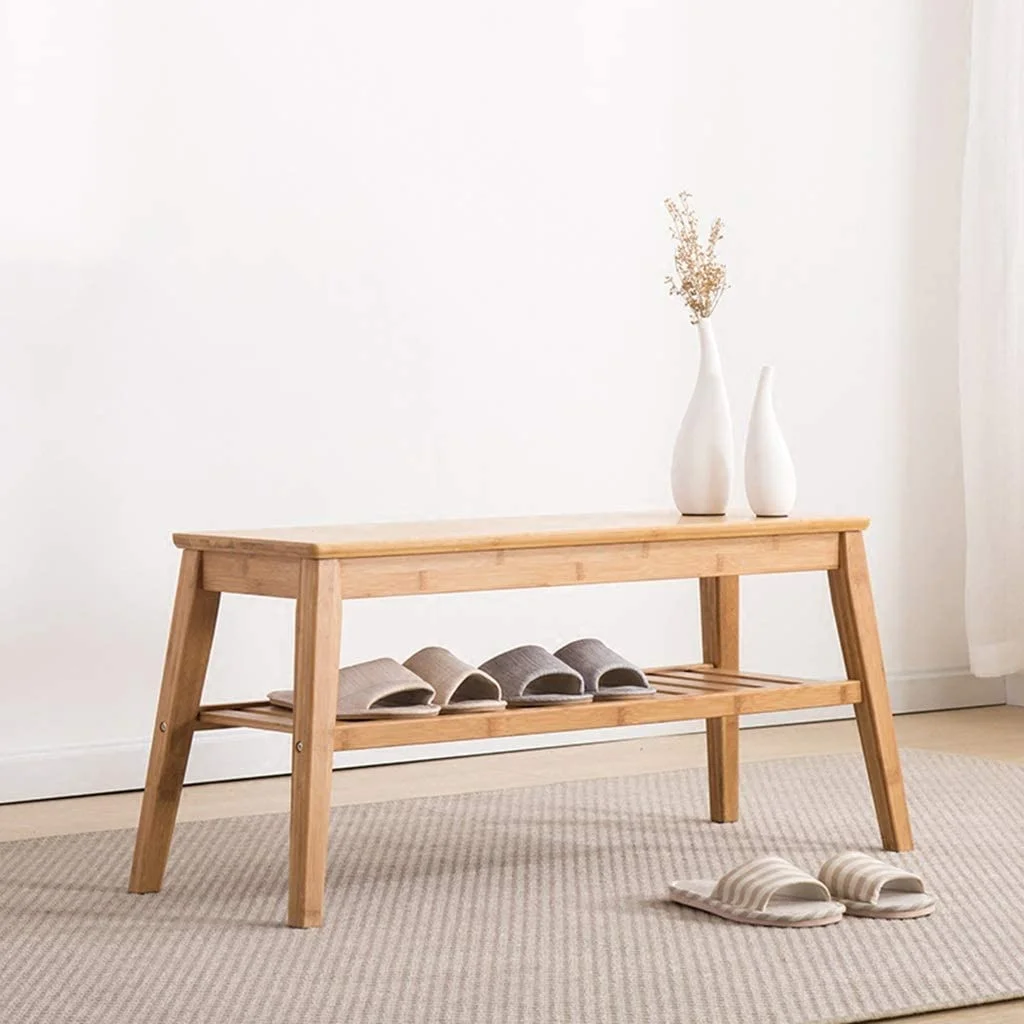 Home Bathroom Bench With Shelf Bamboo Bathroom Shelf or Entryway Shoe Rack Bench