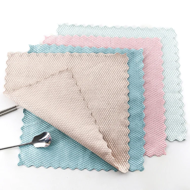Manufacturer Supply Reusable Fish scales Car cleaning Towel Household Dish Cloth Microfiber Kitchen Towels
