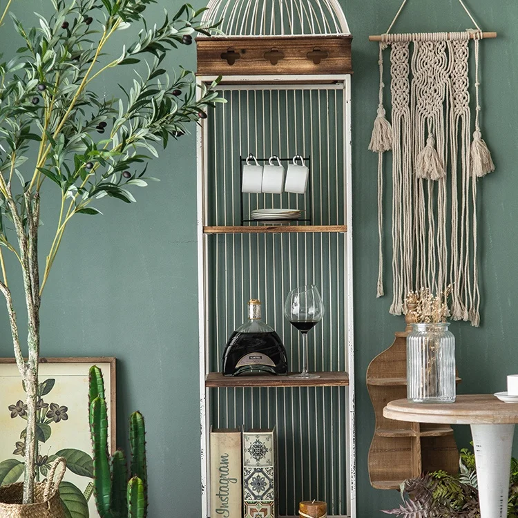 Creative Design Multifunctional Birdcage Shape Bookcase Retro White Iron Wire Display Storage Rack Floor Display Shelf