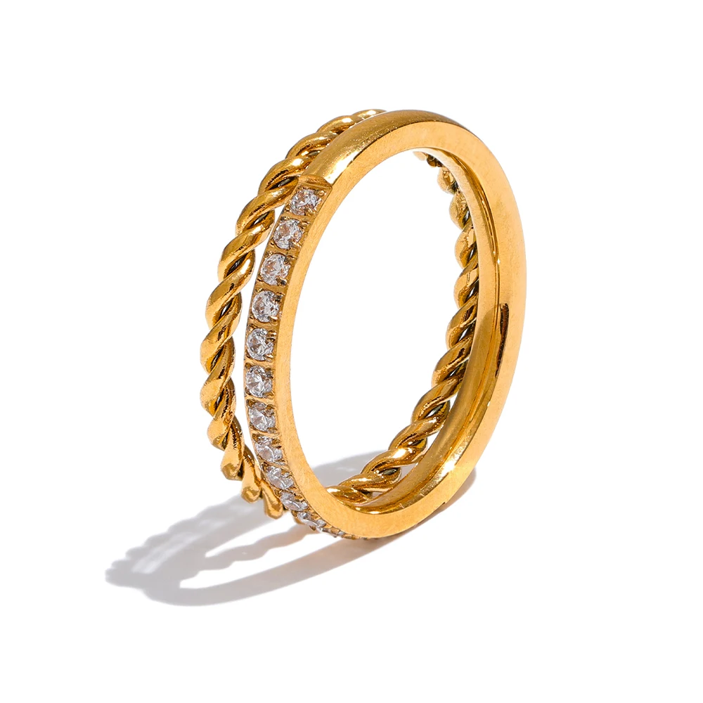 JINYOU 3912 Delicate Cubic Zirconia Double Round Chain Golden Ring for Women Waterproof Daily Cheap Jewelry Bijoux 2024