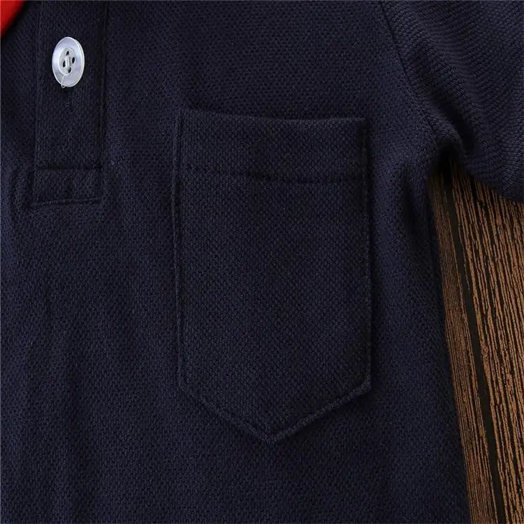 Gentleman Outfits Suits 3 Piece Short Sleeve Polo Shirt+Bib Pants+Bow Tie Boy Polo Short Set