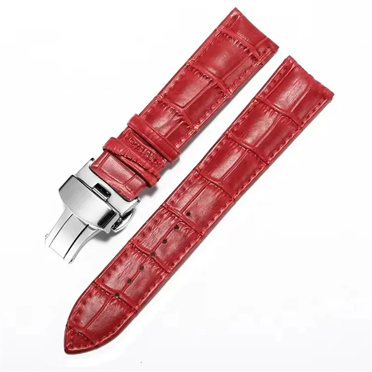 Factory Price Embossed Crocodile Pattern Calfskin Leather Bands Stainless Steel Deployment Buckle Watch Bracelet