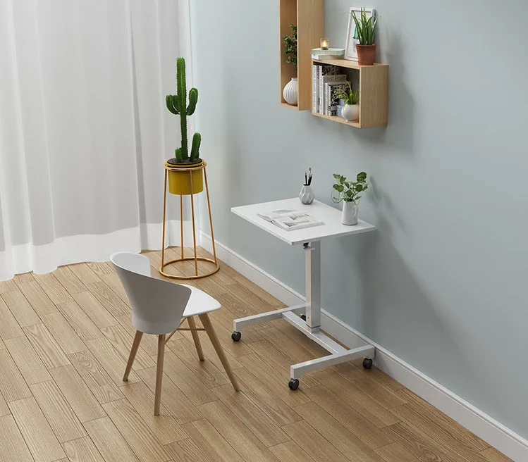 One Leg Movable Table Single Column Electric Height Adjustable Pneumatic Lifting Mobile Standing Desk With Wheels Desk Table