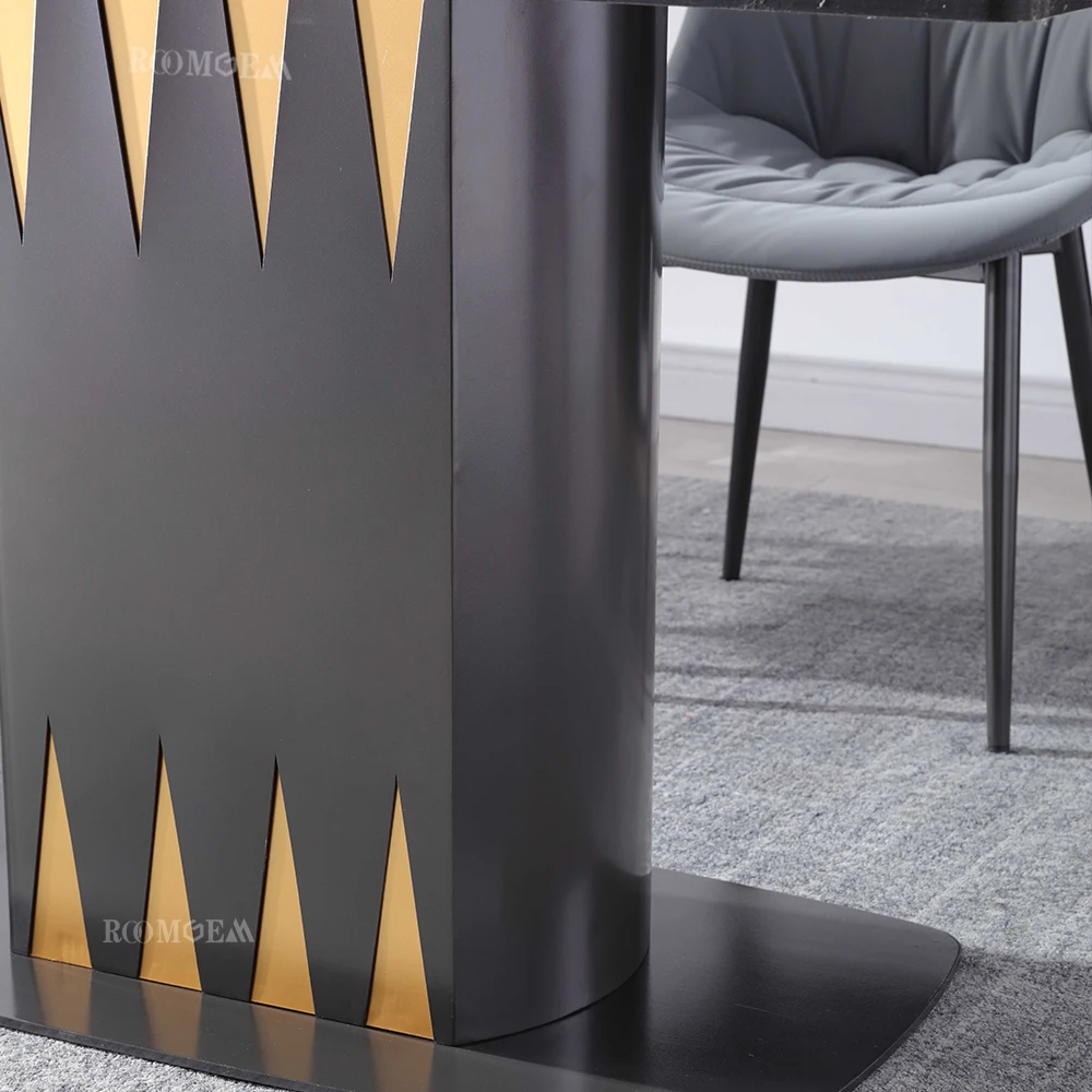 Black Marble Top Rectangle Long Dining Table With 6 Chairs Restaurant Home Use Tables Furniture