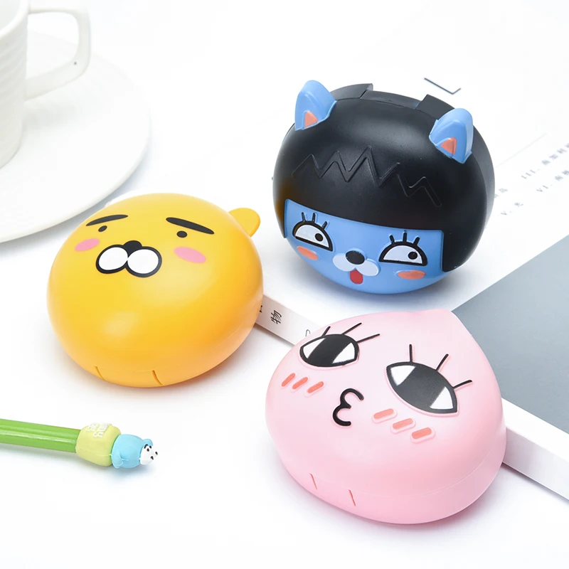 High Quality Cute Cartoon Contact Lenses case Mate Box Color Round Brown Bear Shape Portable
