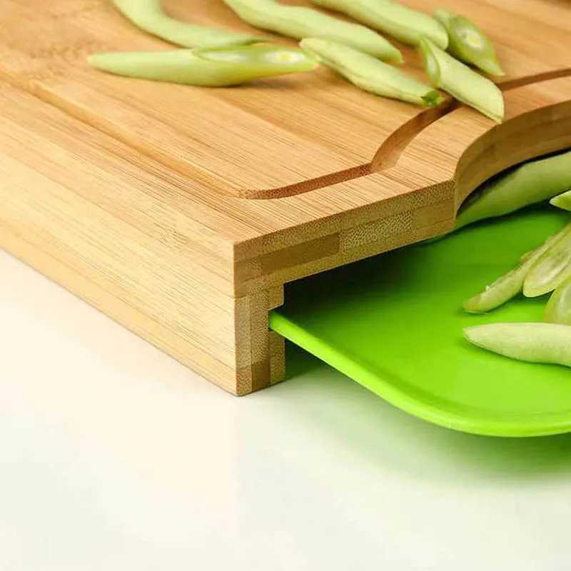 Kitchen Organic Sublimation Blanks Bamboo Wooden Cutting Boards Chopping Blocks With 1 Containers And Storage Drawers