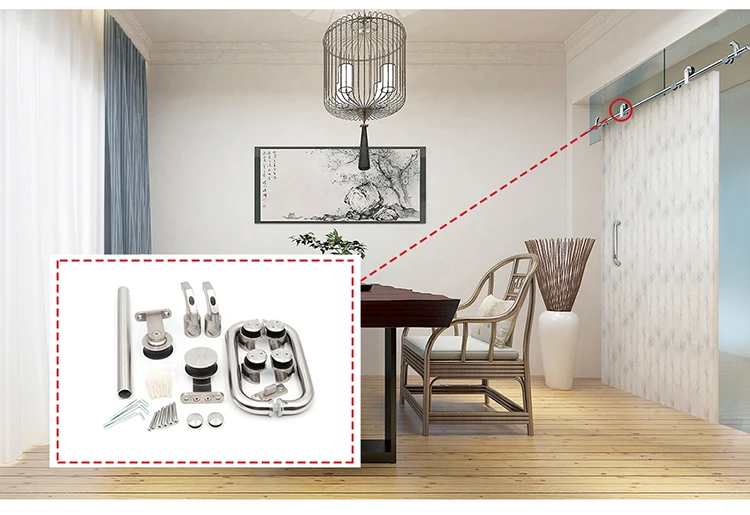 Modern Bathroom Shower Polished Satin Stainless Steel Material Wooden Frameless Sliding Door Hardware System Fitting