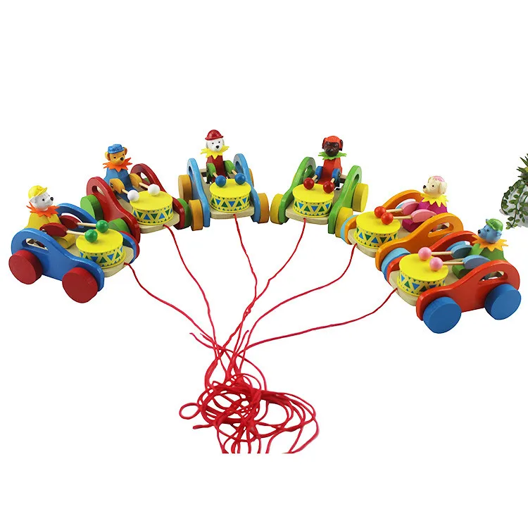 Wholesale Eco-freindly Pull Toy Car Wooden Early Educational Toddler Walking Learning Wooden Toy Car